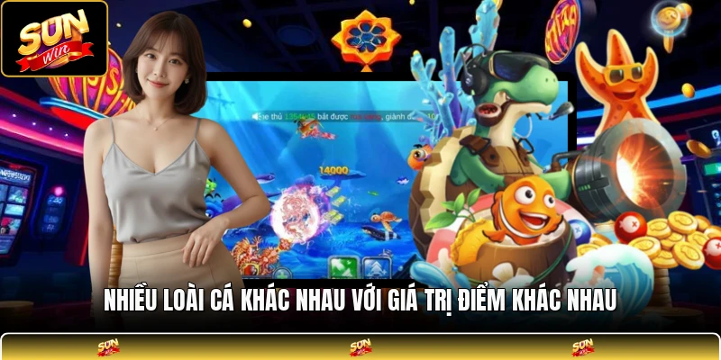 Nhiều loài cá khác nhau với giá trị điểm khác nhau